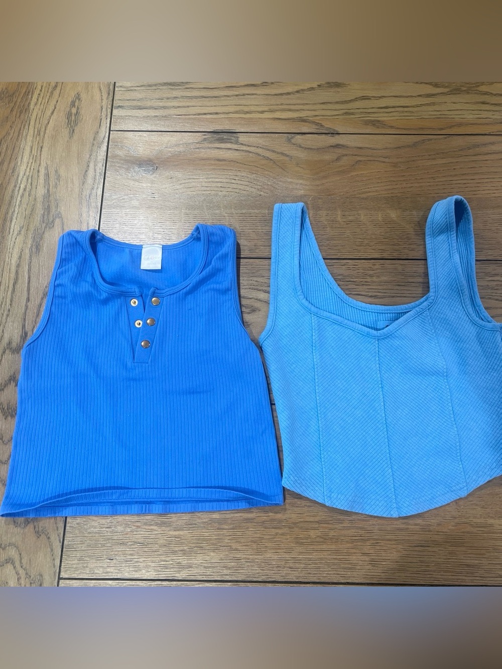 ' Blue Ribbed & Textured Tank Top Set - 2-Pack
